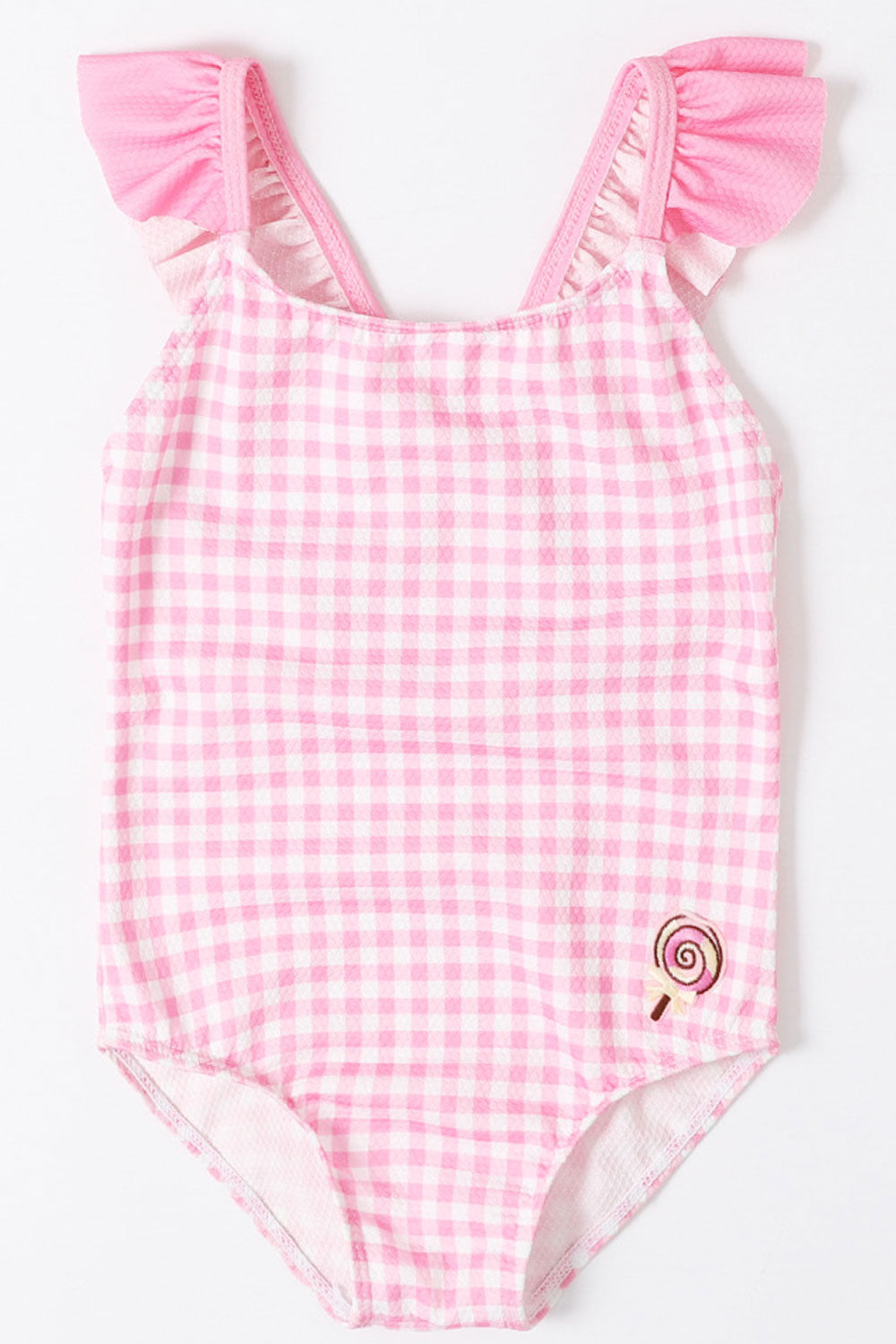Baby Girls Flying Sleeve Plaid Pattern One Piece Swimsuit