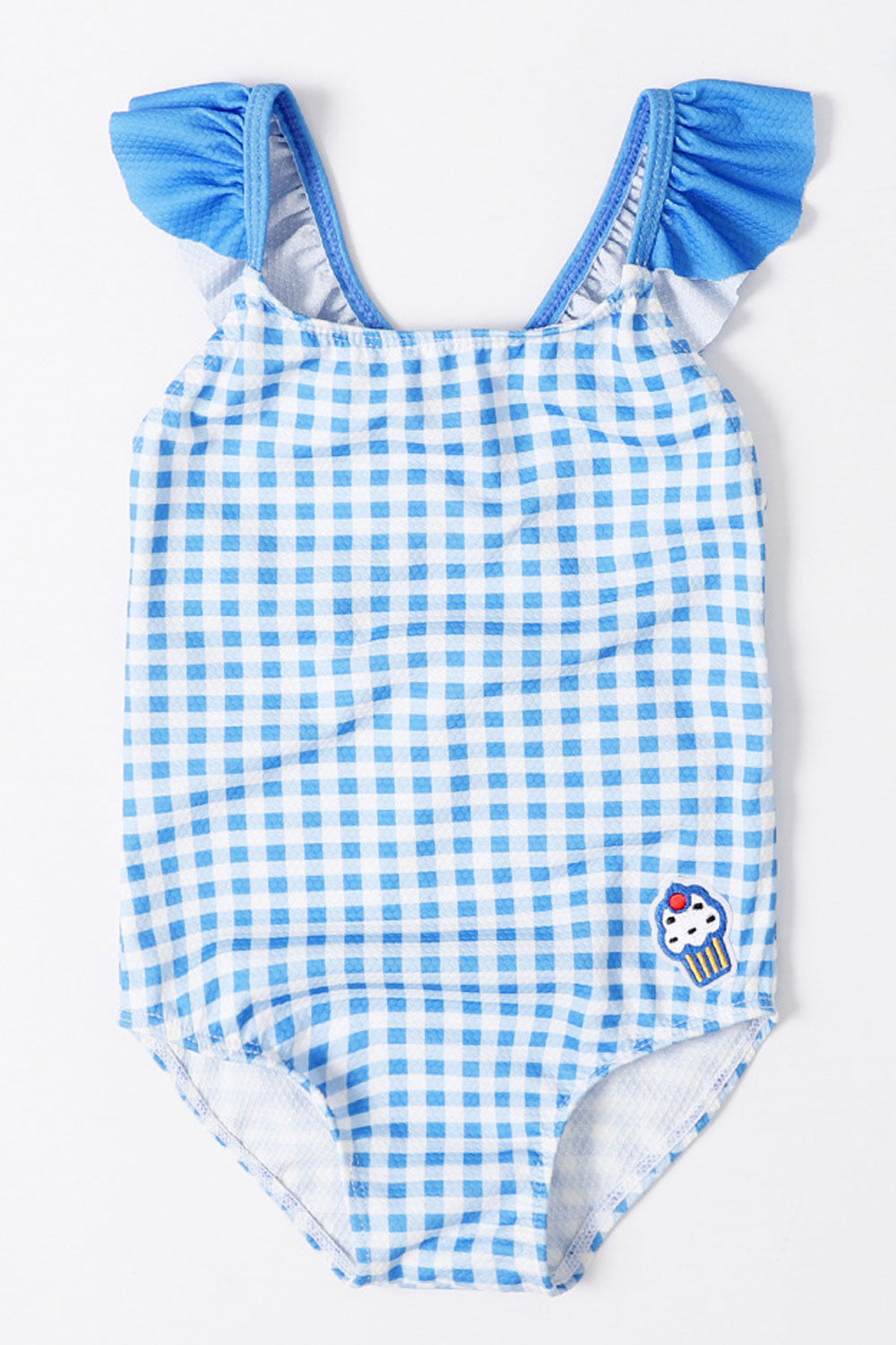 Baby Girls Flying Sleeve Plaid Pattern One Piece Swimsuit