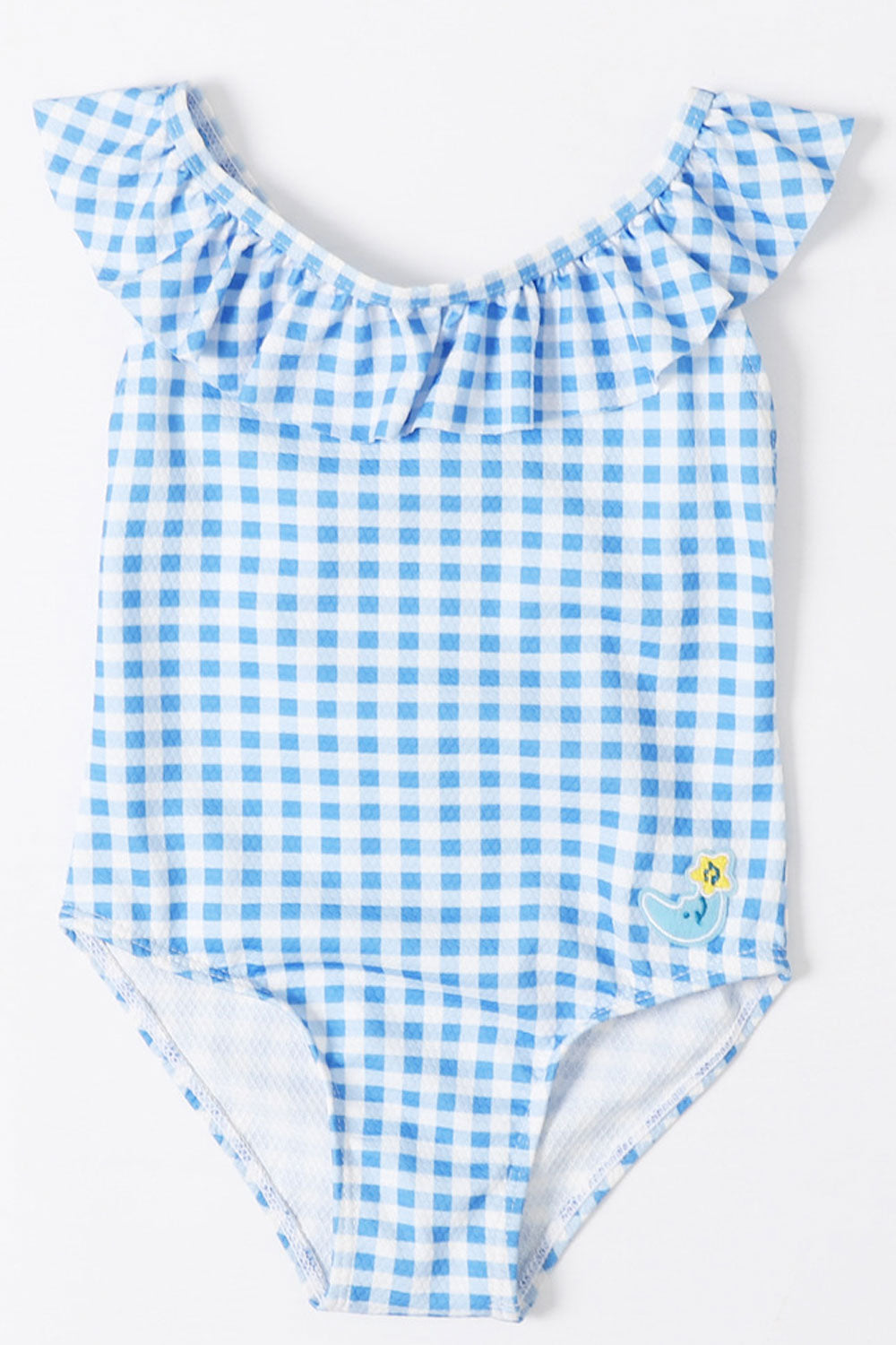 Baby Girls Flying Sleeve Plaid Pattern One Piece Swimsuit