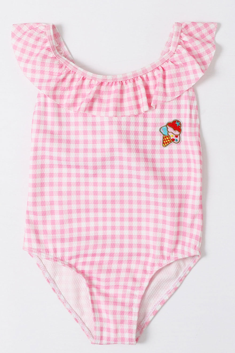 Baby Girls Flying Sleeve Plaid Pattern One Piece Swimsuit