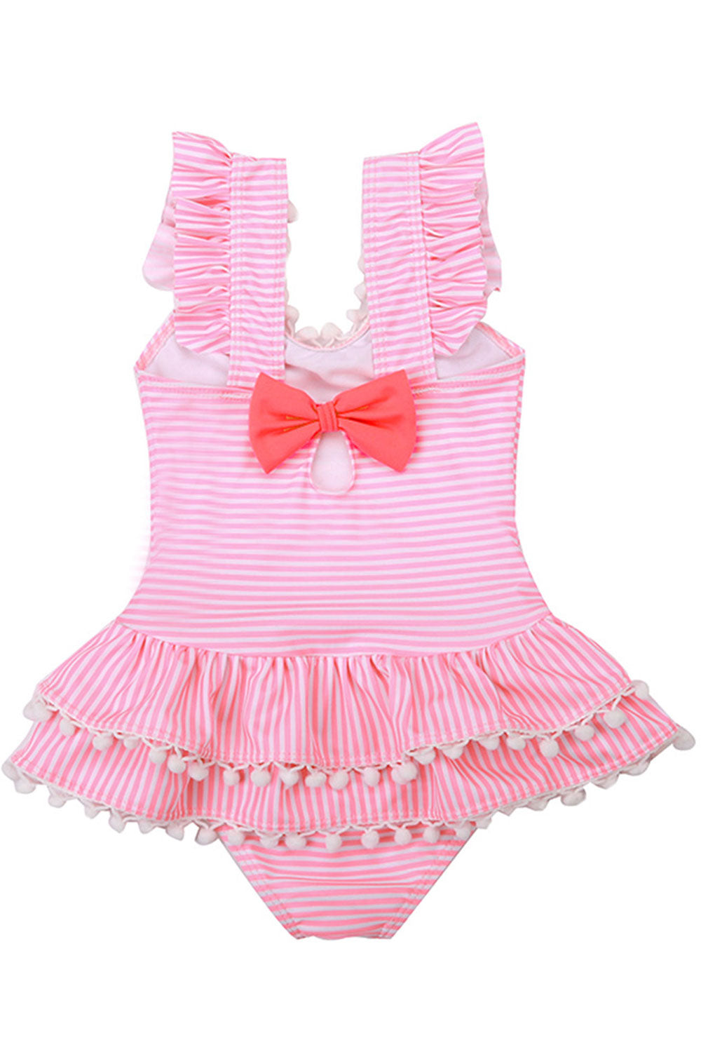 Baby Girls Ball Lace Bow Decoration Ruffled Sleeve One Piece Swimsuit