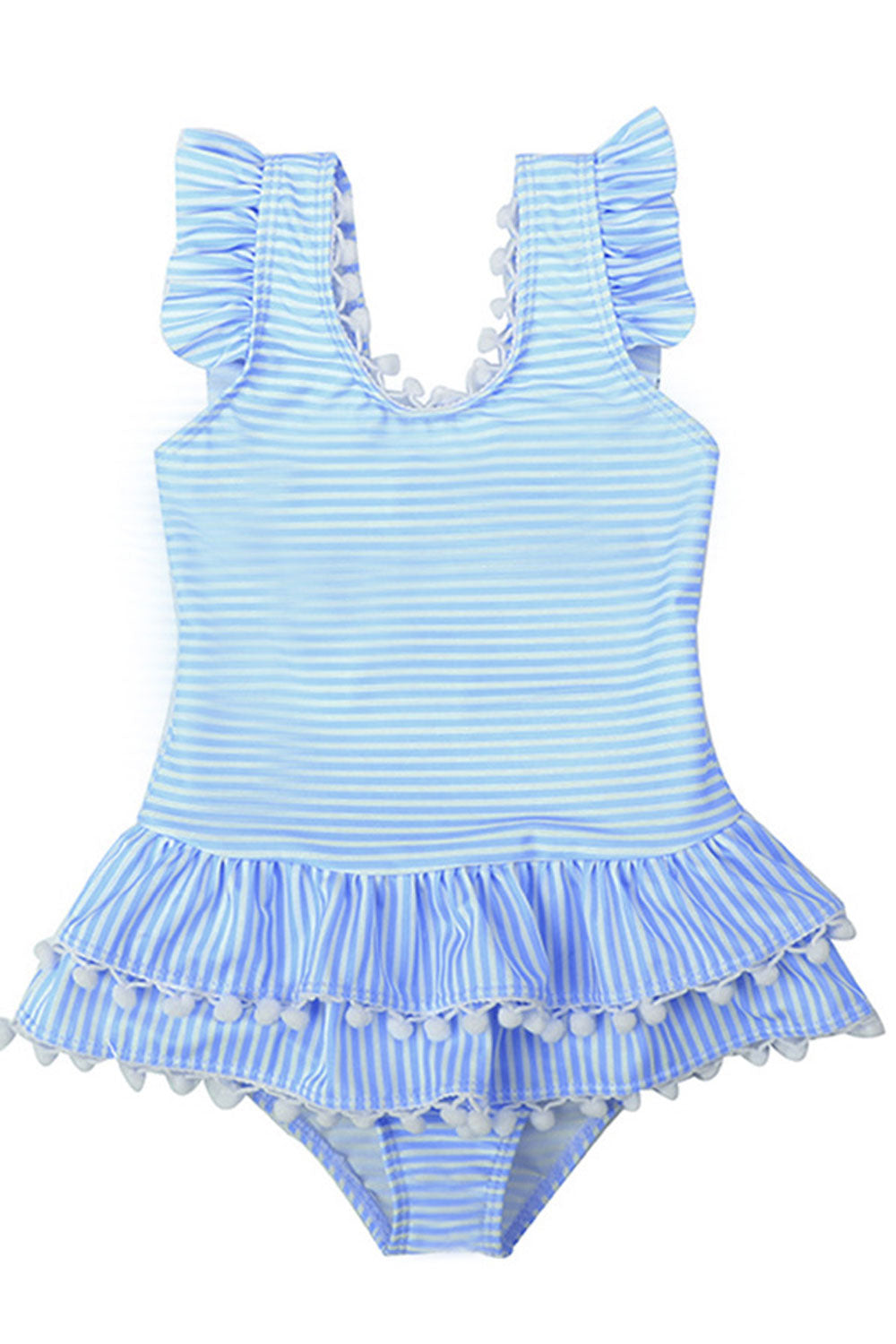Baby Girls Ball Lace Bow Decoration Ruffled Sleeve One Piece Swimsuit