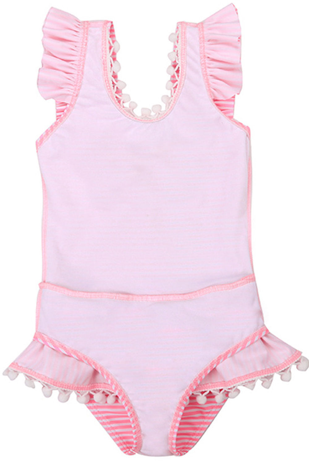 Baby Girls Ball Lace Bow Decoration Ruffled Sleeve One Piece Swimsuit