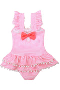 Baby Girls Ball Lace Bow Decoration Ruffled Sleeve One Piece Swimsuit