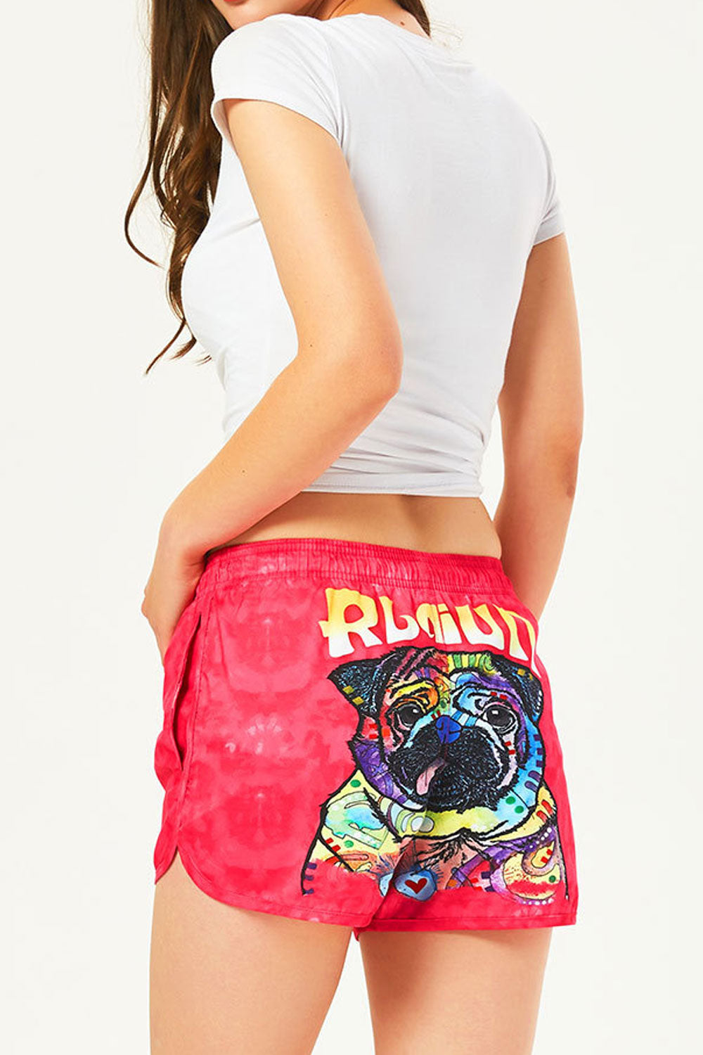 Women Colorful Dog Print Elastic Waist Summer Beach Short