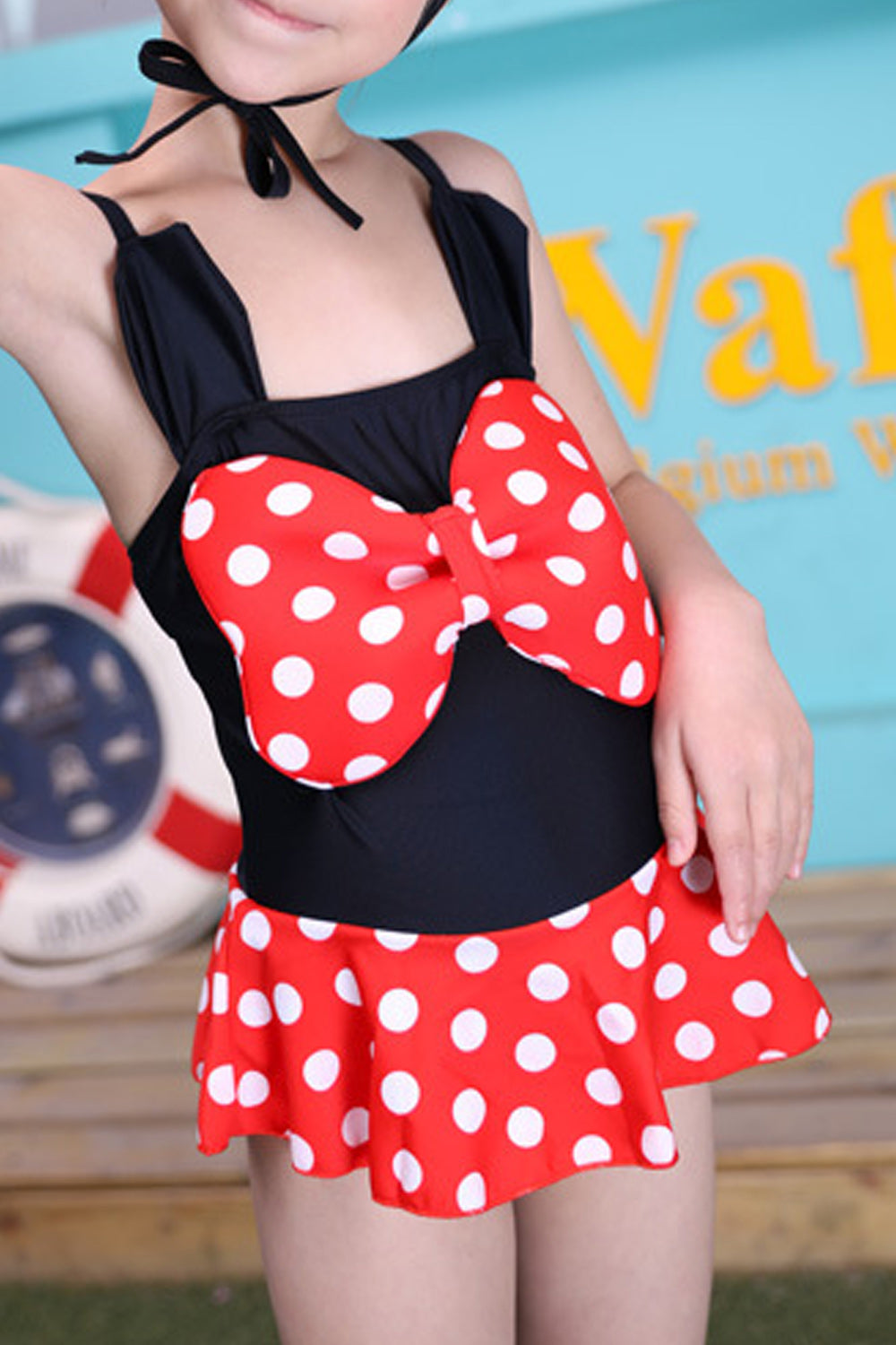Baby Girls Big Bow Decorated Dot Printed Breathable Swimsuit