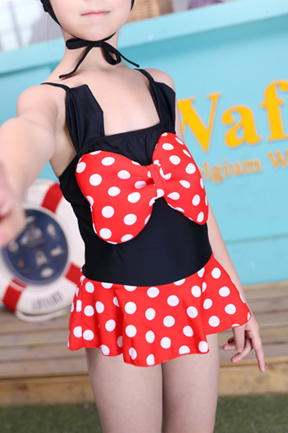 Baby Girls Big Bow Decorated Dot Printed Breathable Swimsuit