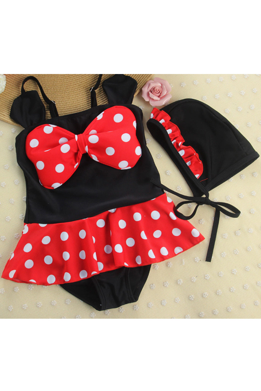 Baby Girls Big Bow Decorated Dot Printed Breathable Swimsuit