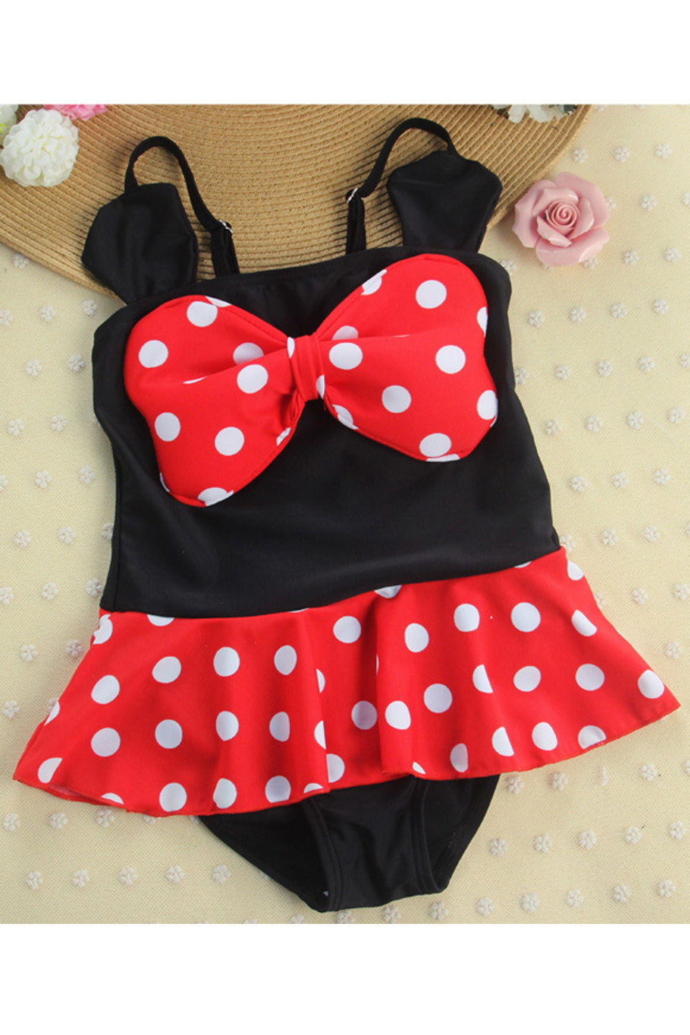 Baby Girls Big Bow Decorated Dot Printed Breathable Swimsuit