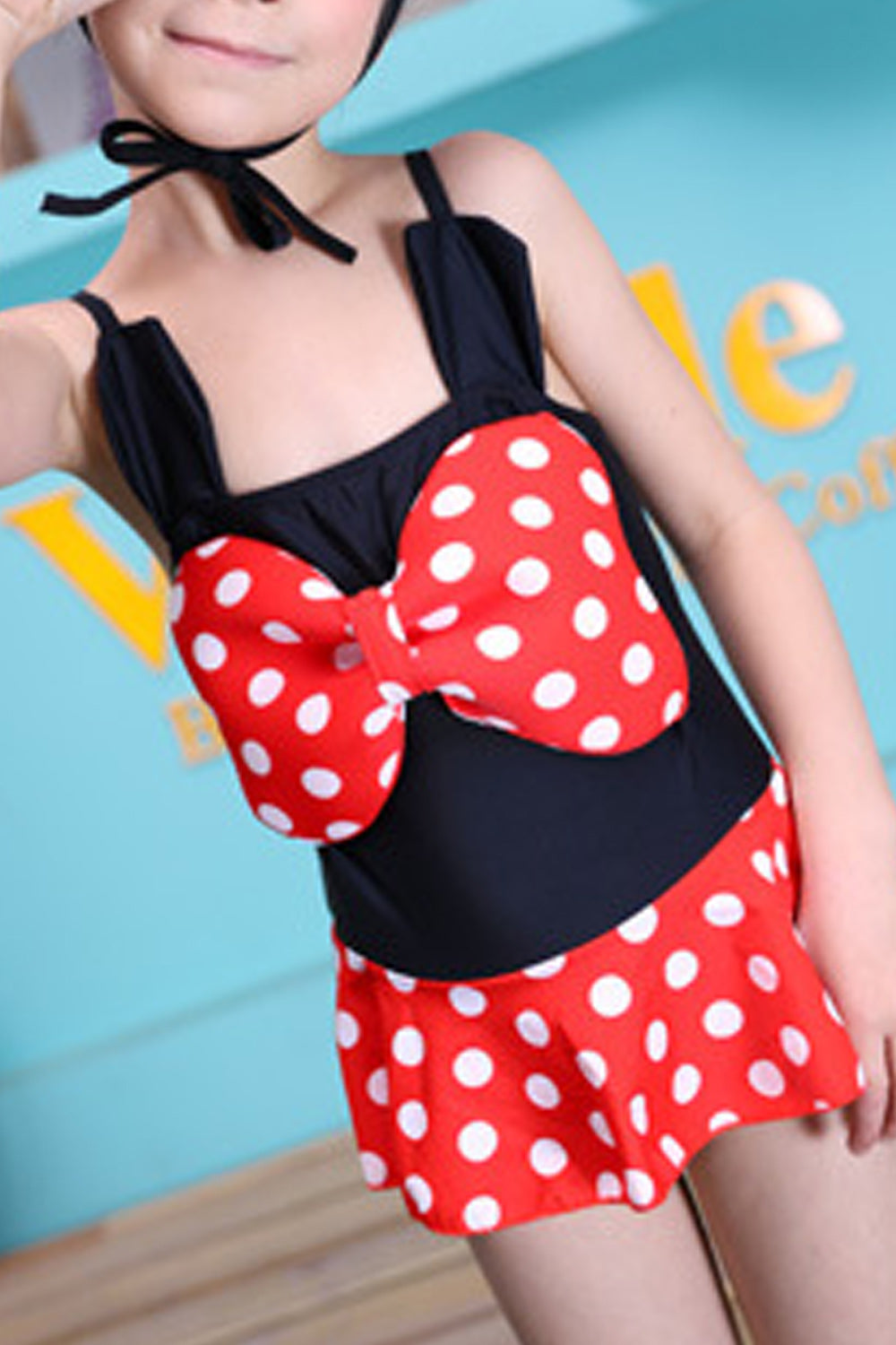 Baby Girls Big Bow Decorated Dot Printed Breathable Swimsuit