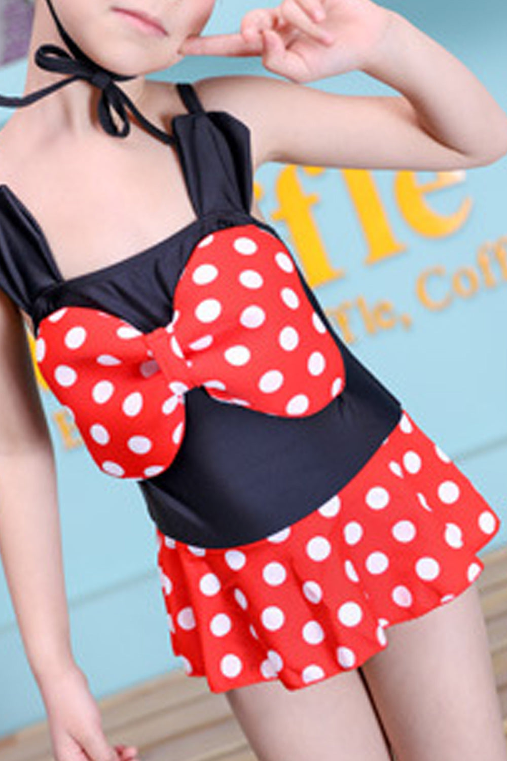 Baby Girls Big Bow Decorated Dot Printed Breathable Swimsuit