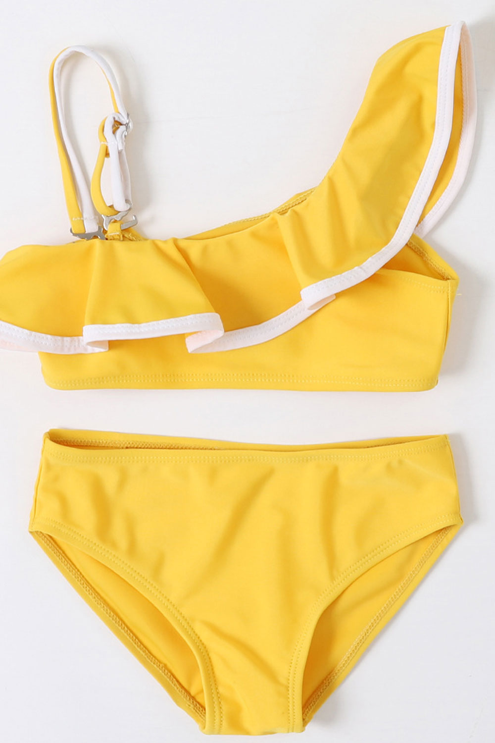 Baby Girls Oblique Neck Adjustable Strap Two Piece Swimsuit