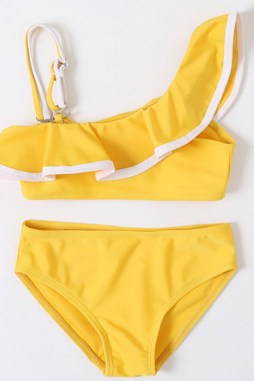 Baby Girls Oblique Neck Adjustable Strap Two Piece Swimsuit
