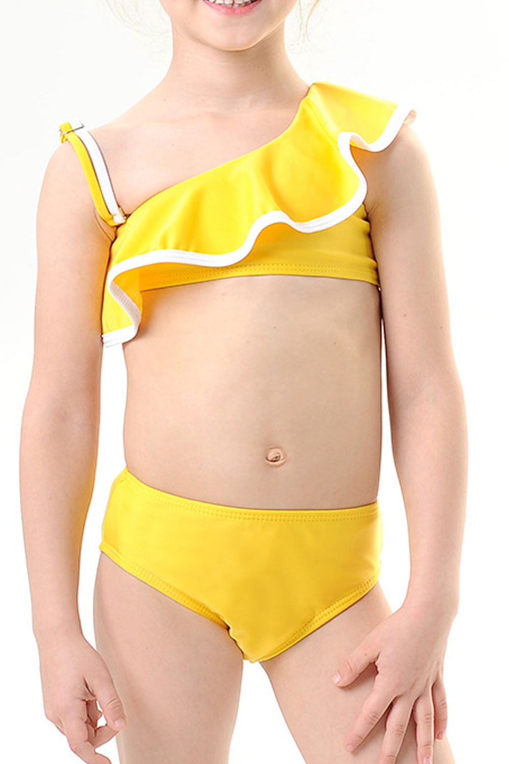 Baby Girls Oblique Neck Adjustable Strap Two Piece Swimsuit
