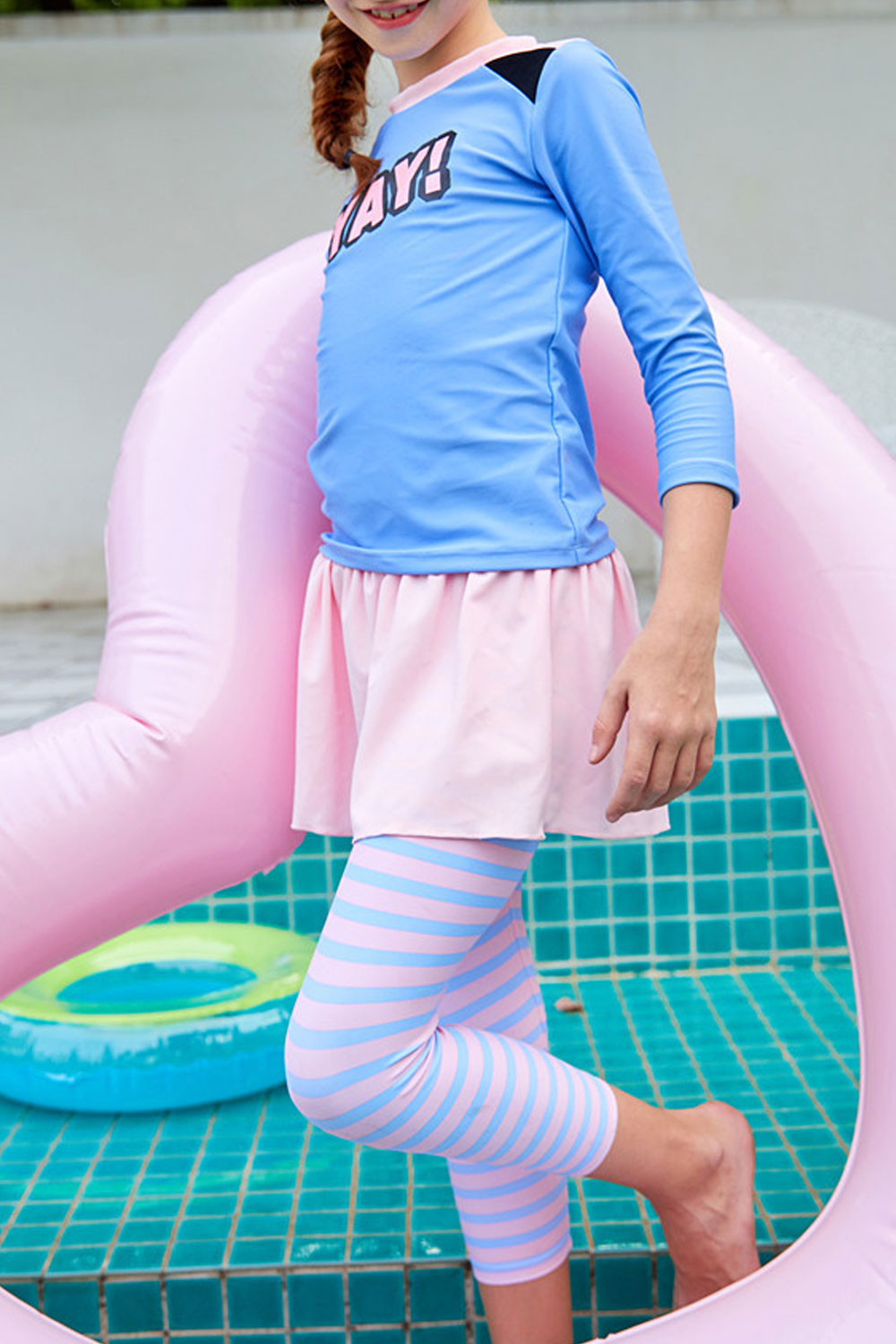 Toddler Girls Long Sleeve striped Pattern Cute Swimsuit