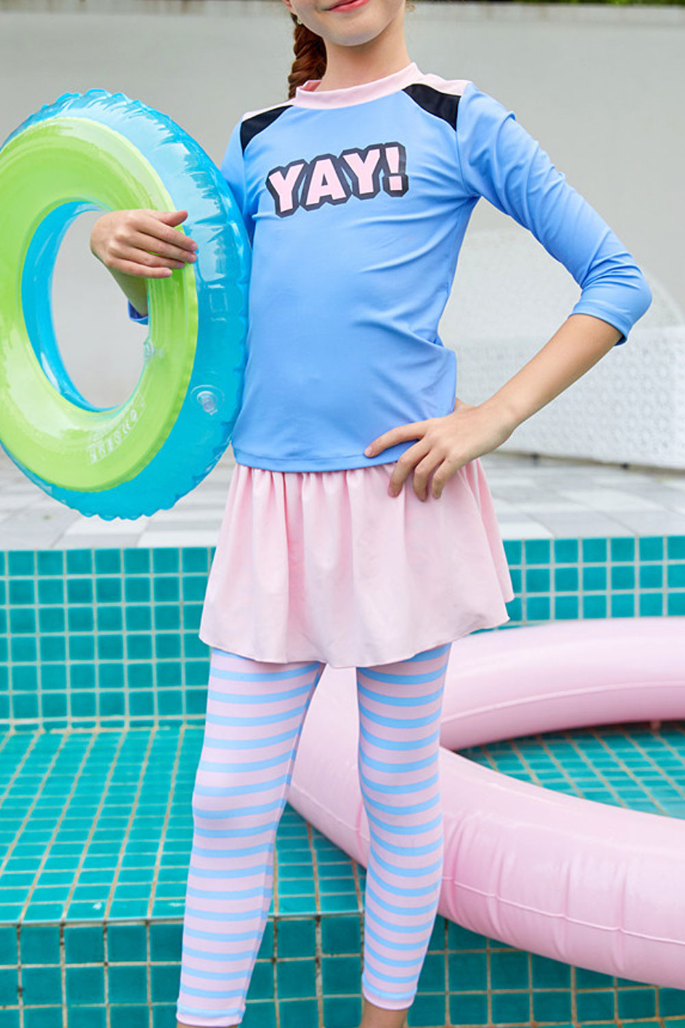 Toddler Girls Long Sleeve striped Pattern Cute Swimsuit