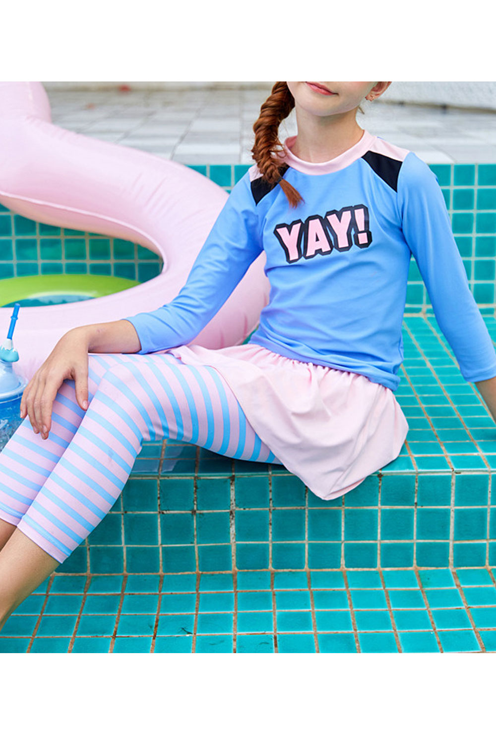 Toddler Girls Long Sleeve striped Pattern Cute Swimsuit