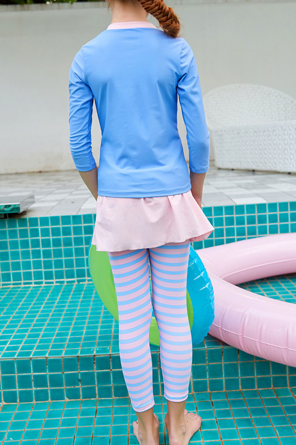 Toddler Girls Long Sleeve striped Pattern Cute Swimsuit