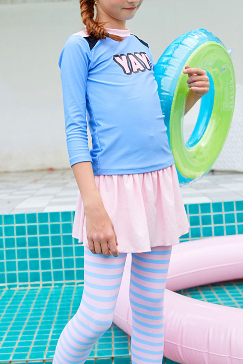 Toddler Girls Long Sleeve striped Pattern Cute Swimsuit