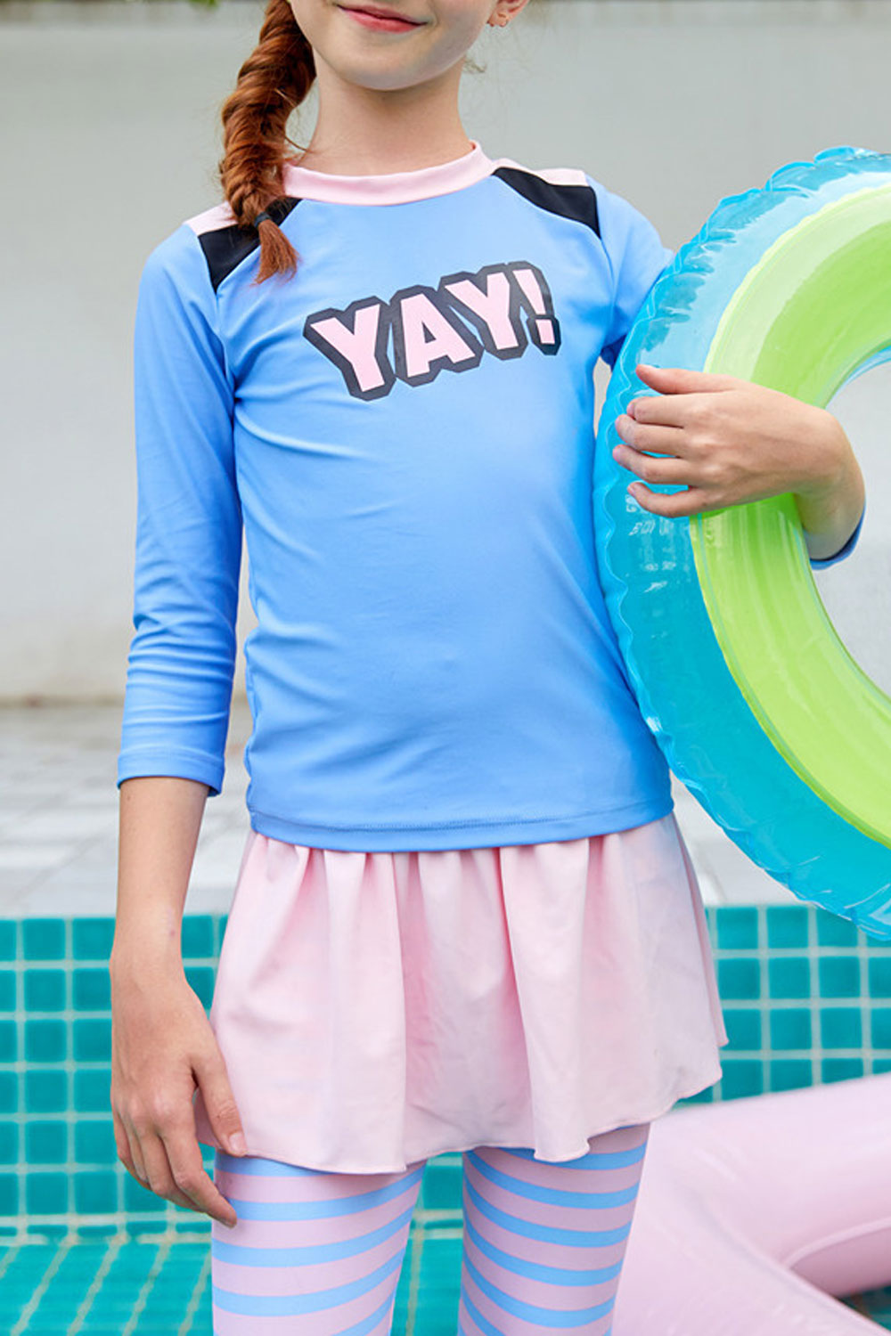 Toddler Girls Long Sleeve striped Pattern Cute Swimsuit