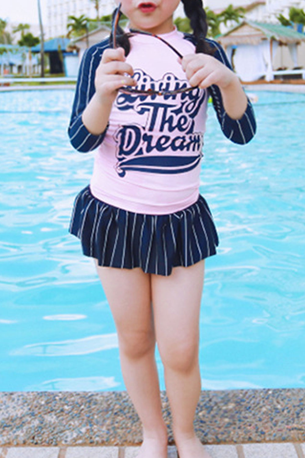 Toddler Girls Letter Printed Pattern Long sleeve Swimsuit
