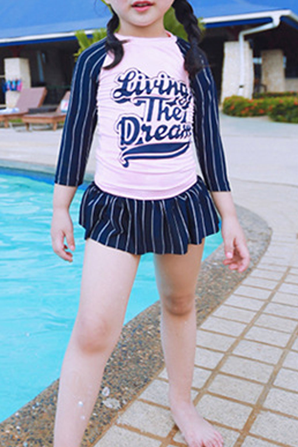 Toddler Girls Letter Printed Pattern Long sleeve Swimsuit