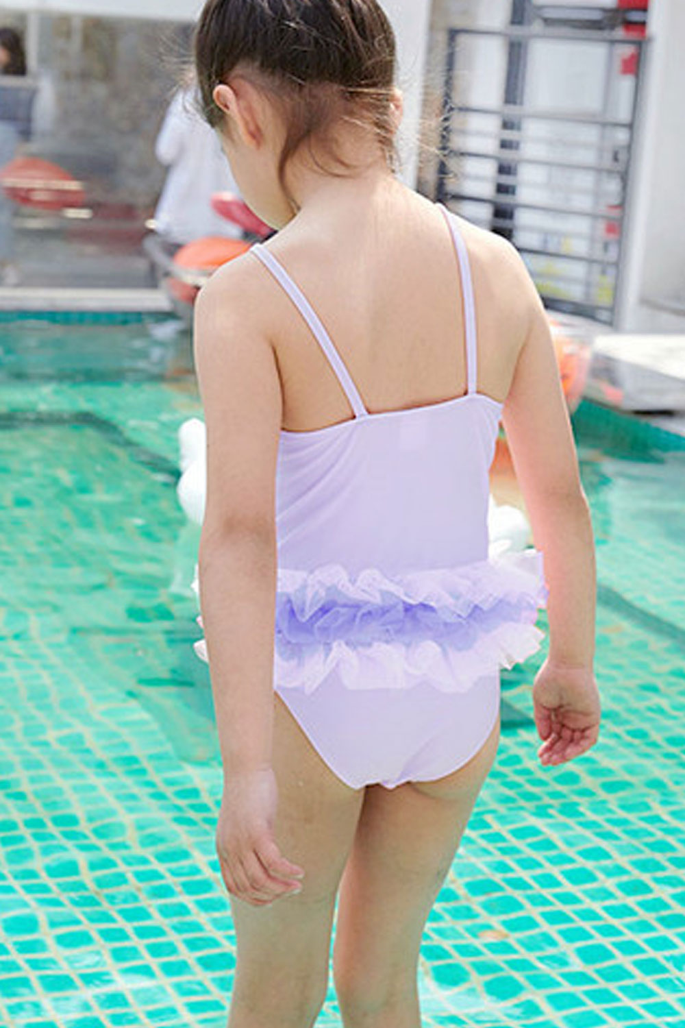 Toddler Girls Cat Print Fluffy Ruffled One Piece Swimwear