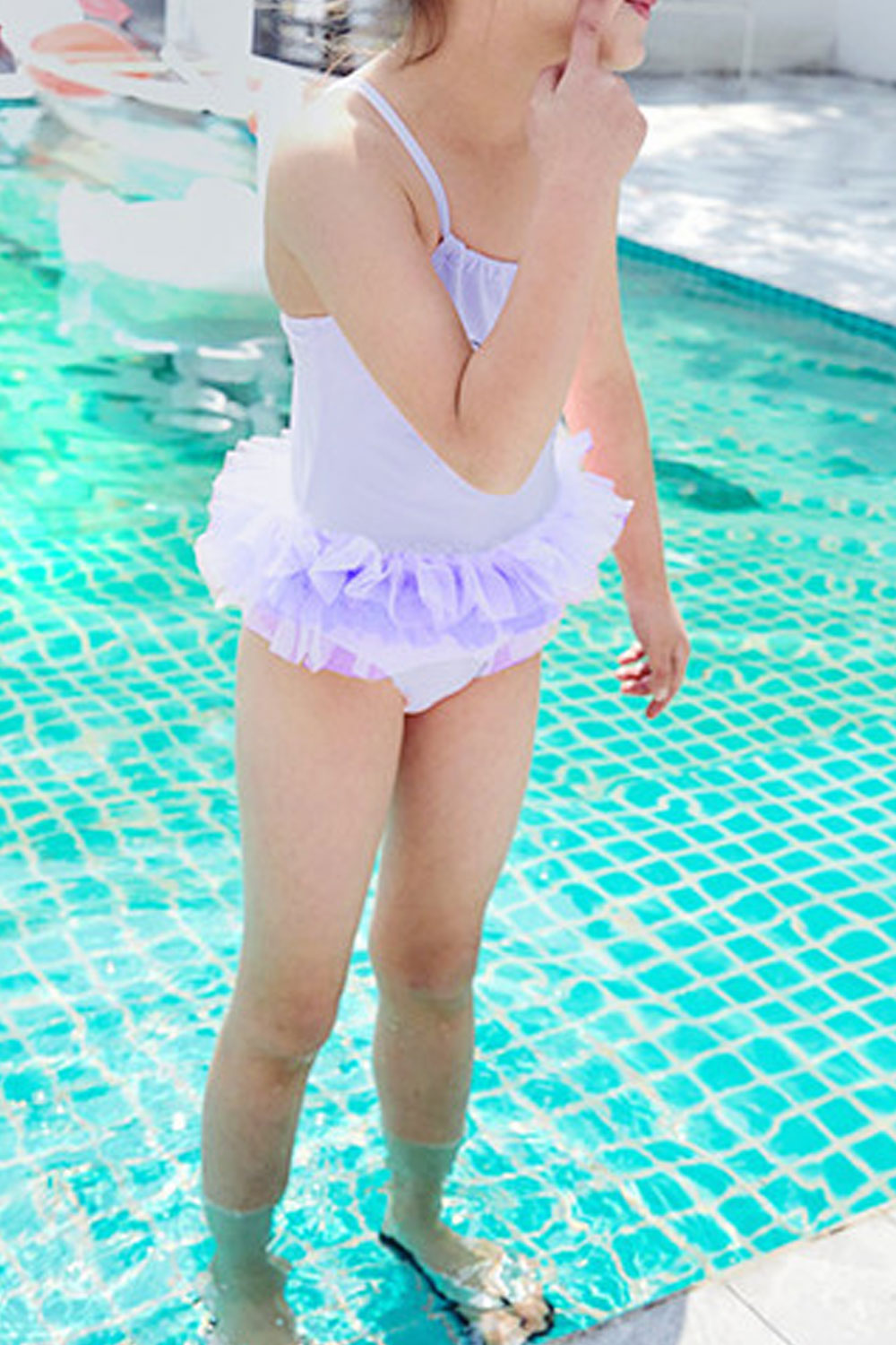 Toddler Girls Cat Print Fluffy Ruffled One Piece Swimwear