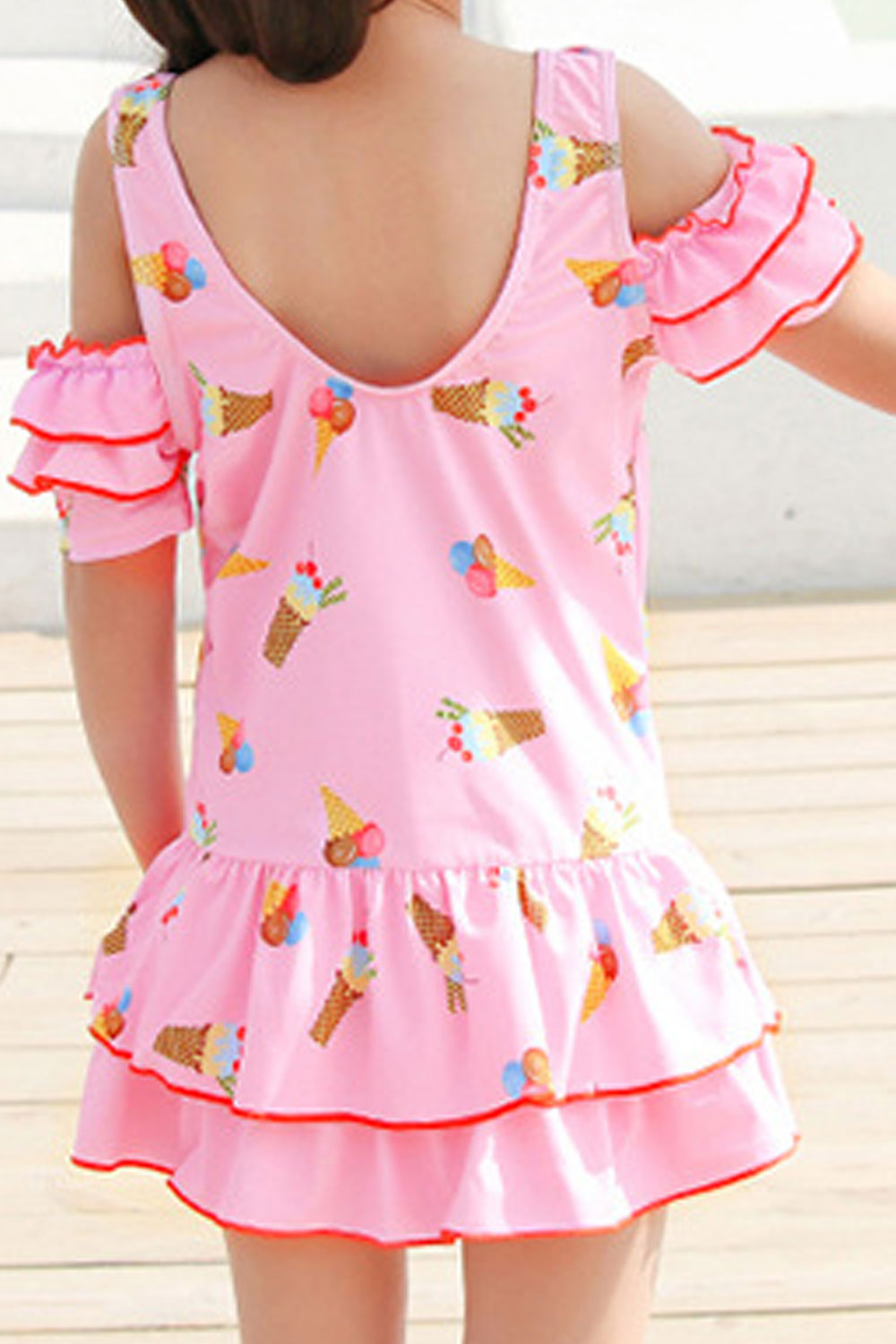 Toddler Girls Ruffles Layer One Piece Ice Cream Print Swimwear
