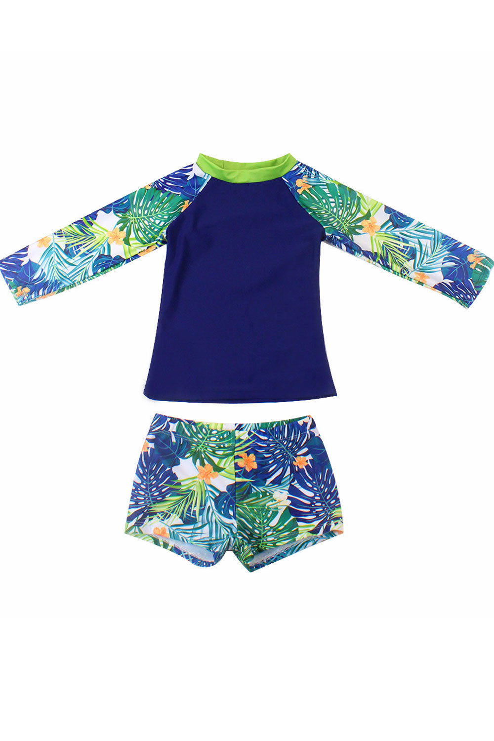 Baby Boys Floral Long Sleeve Elastic Waist Swimsuit Set