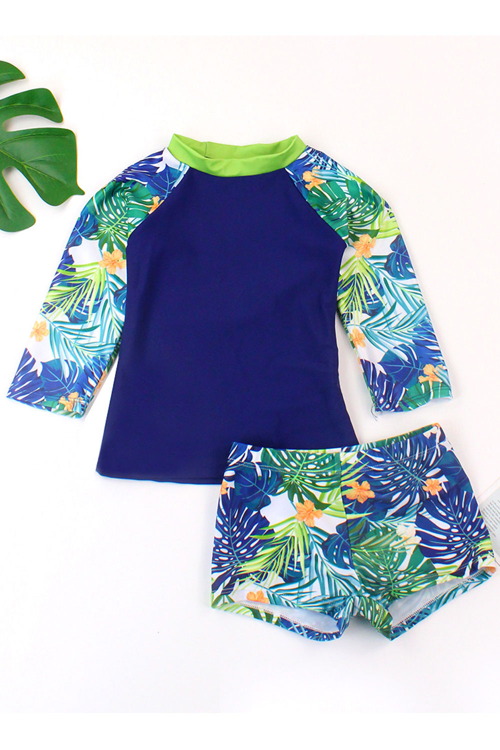 Baby Boys Floral Long Sleeve Elastic Waist Swimsuit Set