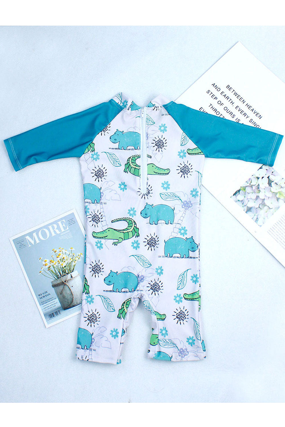 Baby Boys Flexible High Neck Cartoon Pattern One Piece Swimsuit