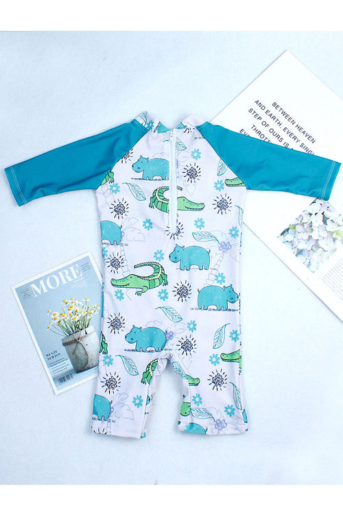 Baby Boys Flexible High Neck Cartoon Pattern One Piece Swimsuit