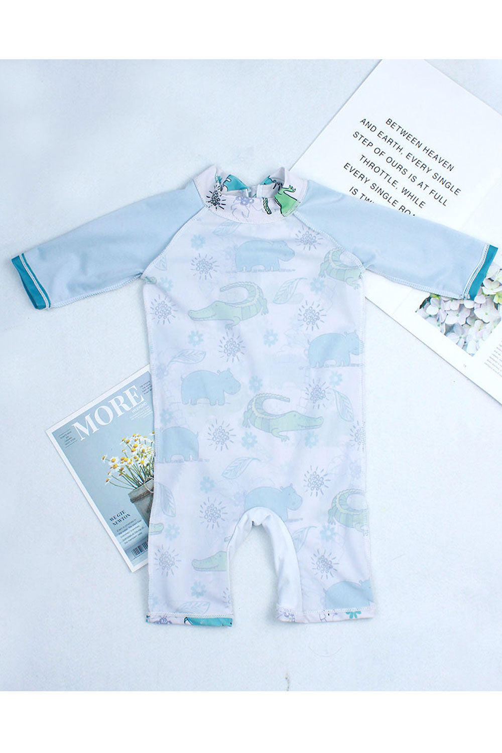 Baby Boys Flexible High Neck Cartoon Pattern One Piece Swimsuit