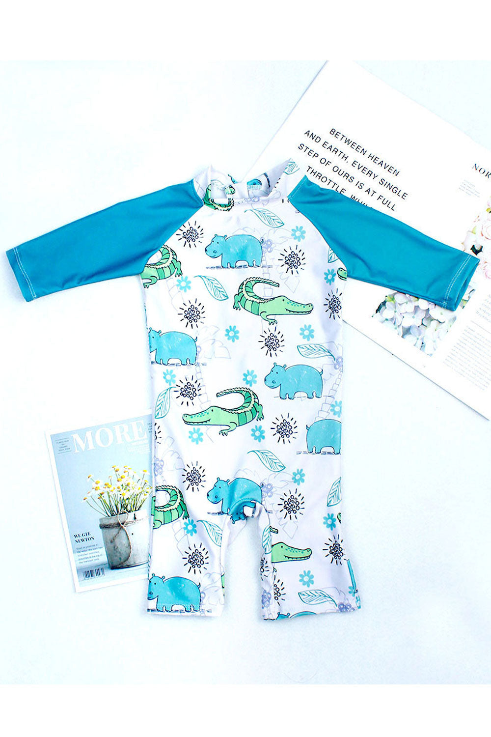 Baby Boys Flexible High Neck Cartoon Pattern One Piece Swimsuit
