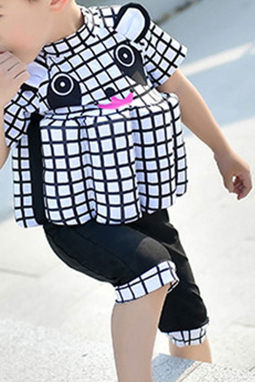 Baby Boys Plaid Panda Pattern Short Sleeve One Piece Swimwear