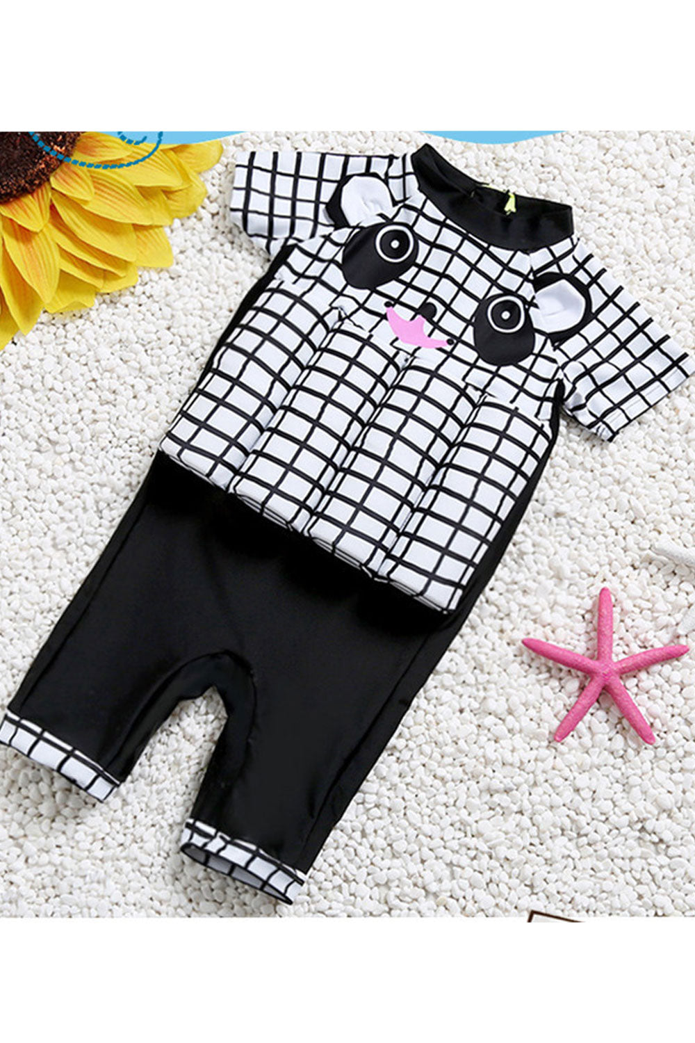 Baby Boys Plaid Panda Pattern Short Sleeve One Piece Swimwear