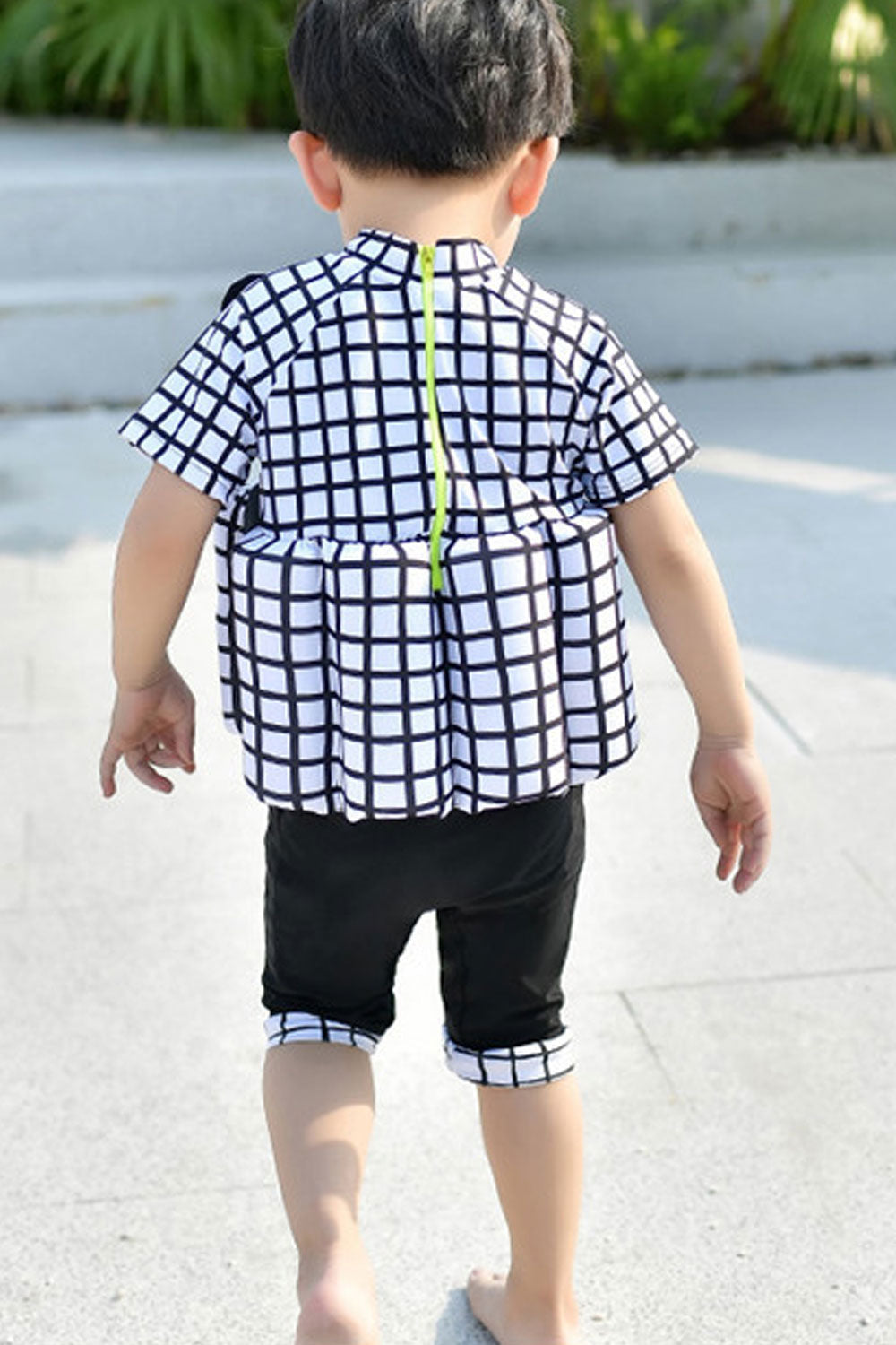 Baby Boys Plaid Panda Pattern Short Sleeve One Piece Swimwear