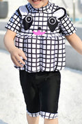 Baby Boys Plaid Panda Pattern Short Sleeve One Piece Swimwear