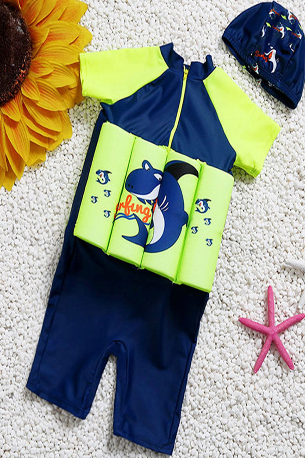 Toddler Boys One-Piece Zipper Collar Neck Swimwear