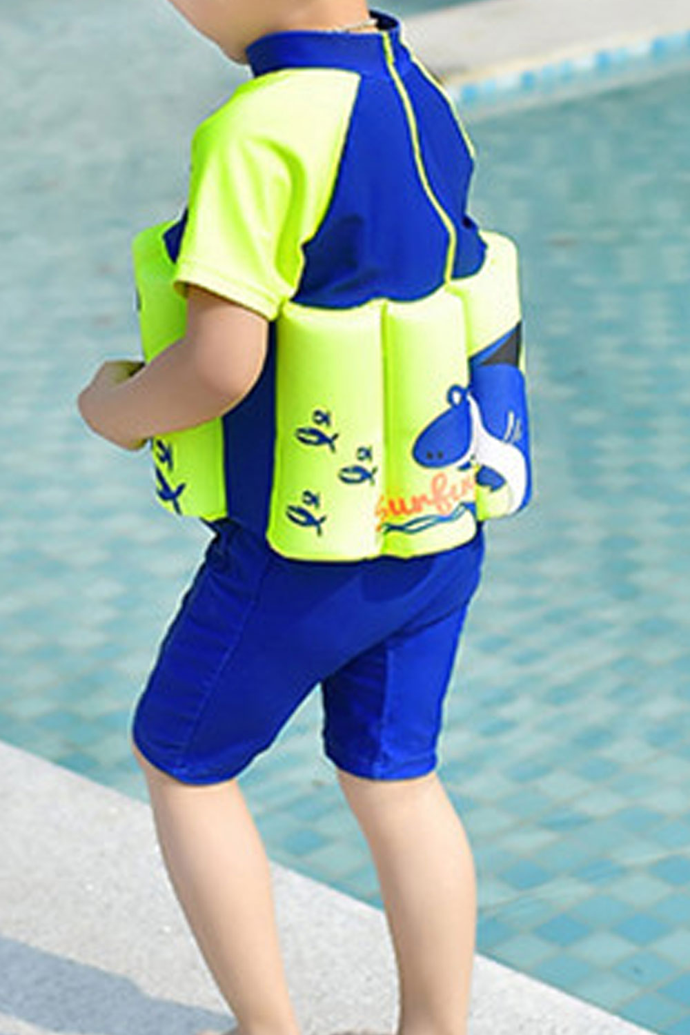 Toddler Boys One-Piece Zipper Collar Neck Swimwear