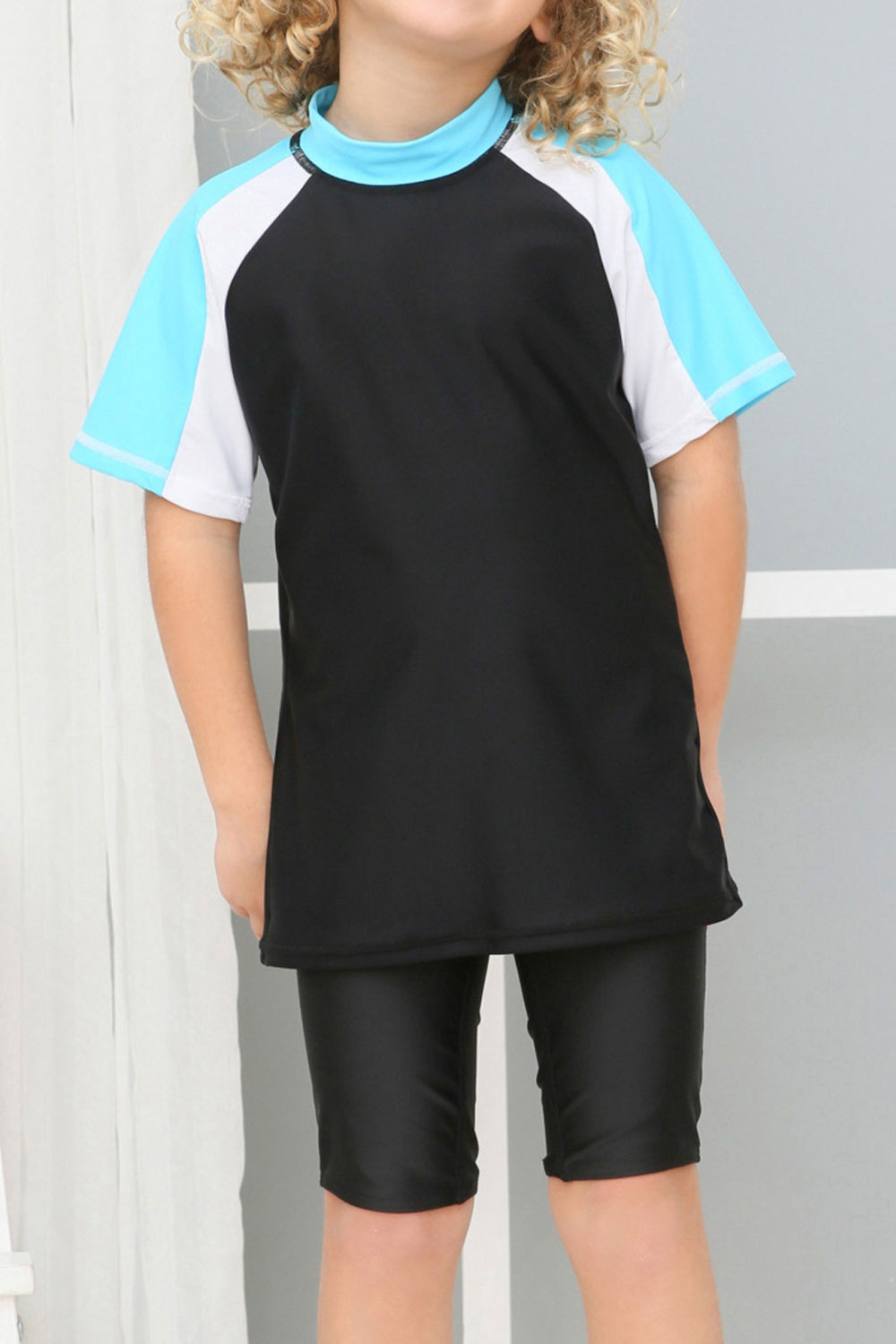 Kids Boys Short Sleeve Soft & Comfy High Neck Swimsuit Set