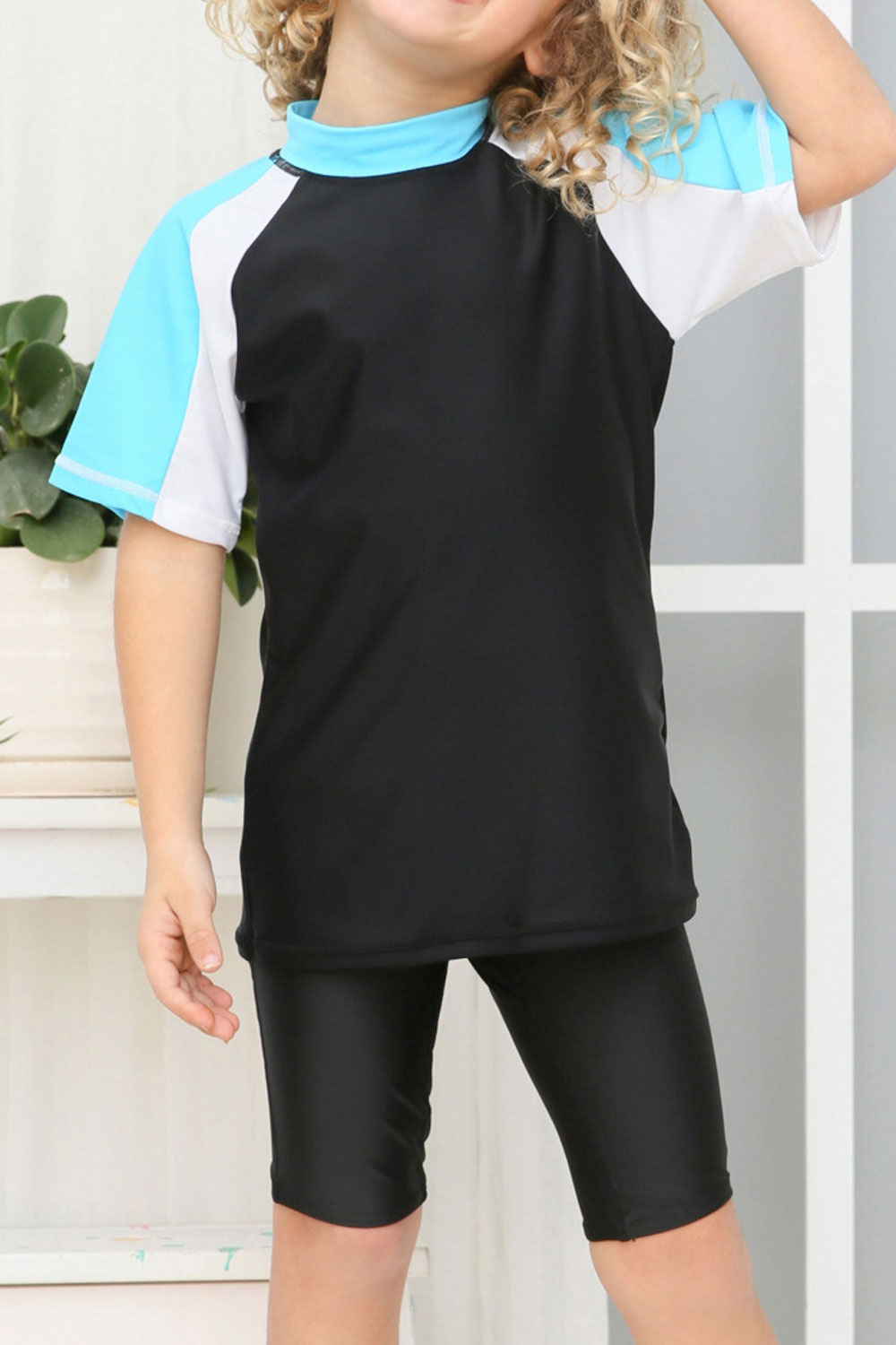 Kids Boys Short Sleeve Soft & Comfy High Neck Swimsuit Set