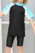 Kids Boys Short Sleeve Soft & Comfy High Neck Swimsuit Set