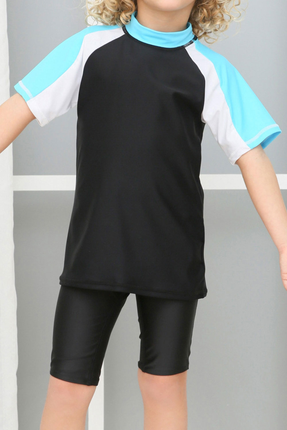 Kids Boys Short Sleeve Soft & Comfy High Neck Swimsuit Set