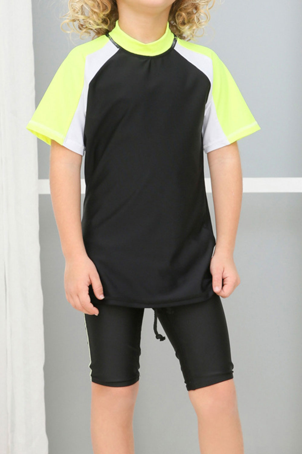Kids Boys Short Sleeve Soft & Comfy High Neck Swimsuit Set