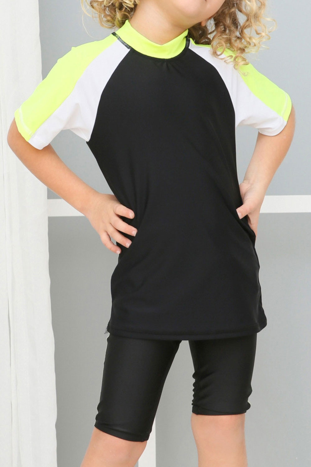 Kids Boys Short Sleeve Soft & Comfy High Neck Swimsuit Set