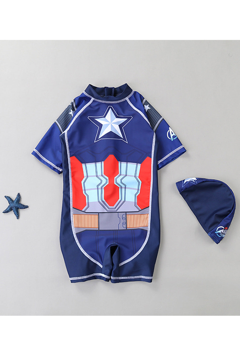 Kids Boys One Piece Digital Printed Short Sleeve Swimsuit