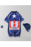 Kids Boys One Piece Digital Printed Short Sleeve Swimsuit