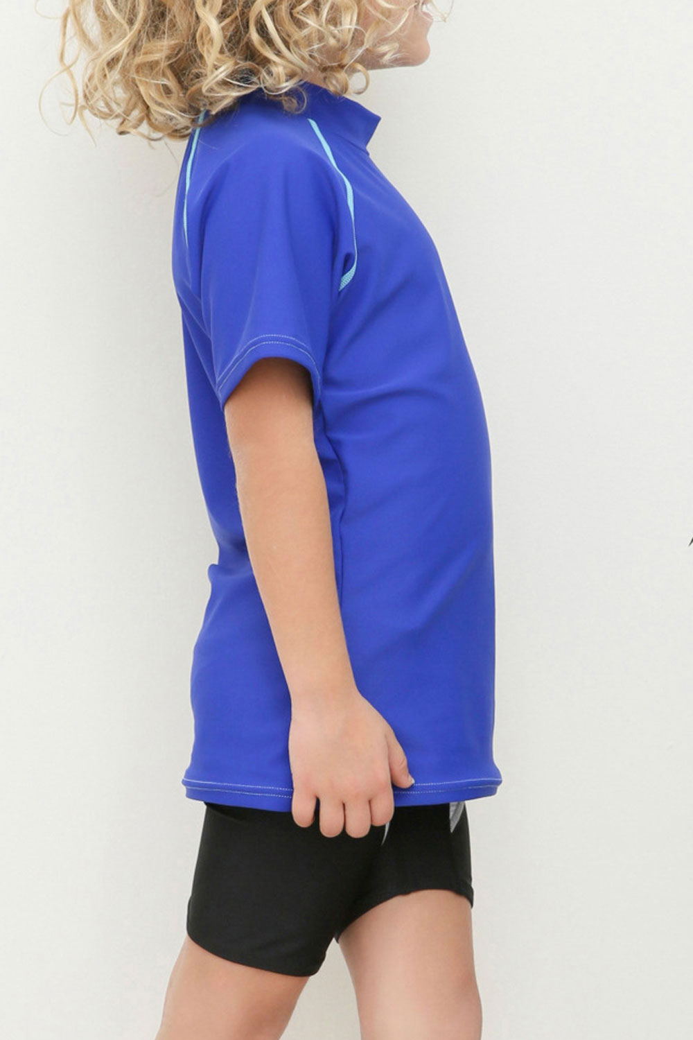 Kids Boys Solid Colored High Neck Short Sleeve Comfy Swimsuit Set